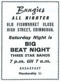 Edinburgh clubs and discos  -  Advert for Bungies  -  1960s