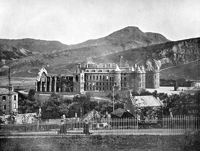 Photograph from View Album of Edinburgh & District, published by Patrick Thomson around 1900  -  Holyrood Palace and Arthur's Seat