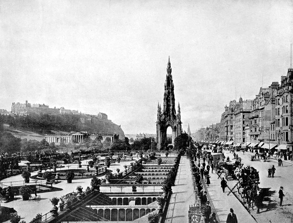 Photograph from View Album of Edinburgh & District, published by Patrick Thomson around 1900  -  Princes Street looking west