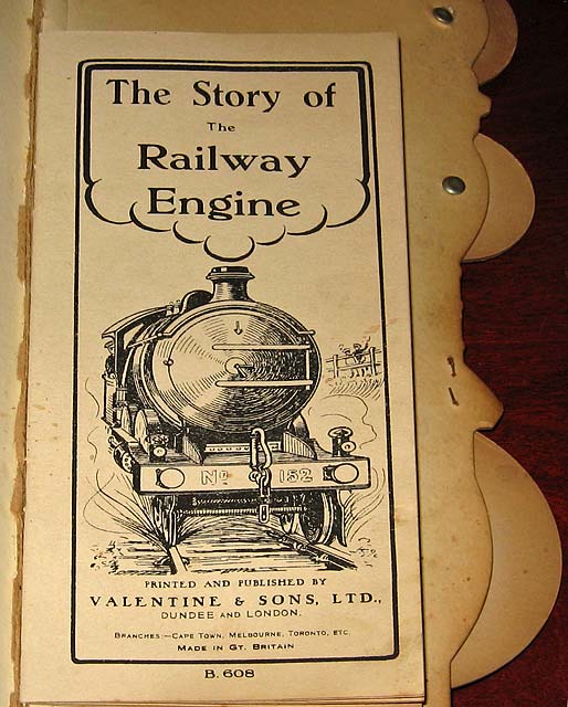 The title page of  a children's 'book toy' by Valentine & Sons Ltd  -  'The Story of the Railway Engine'