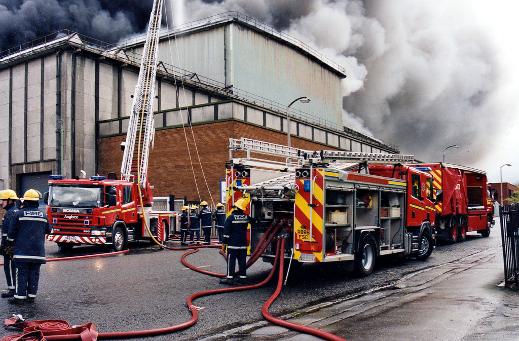 Fighting the fire at Bruce Peebles' works -  12 April 1999