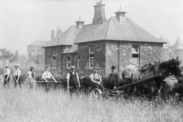 A Lantern slide by A H Baird, Edinburgh  -  City Hospital, farm workers