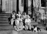 Some of the family and relatives of Alan Stewart on the steps of Clermiston House, in the early-1960s