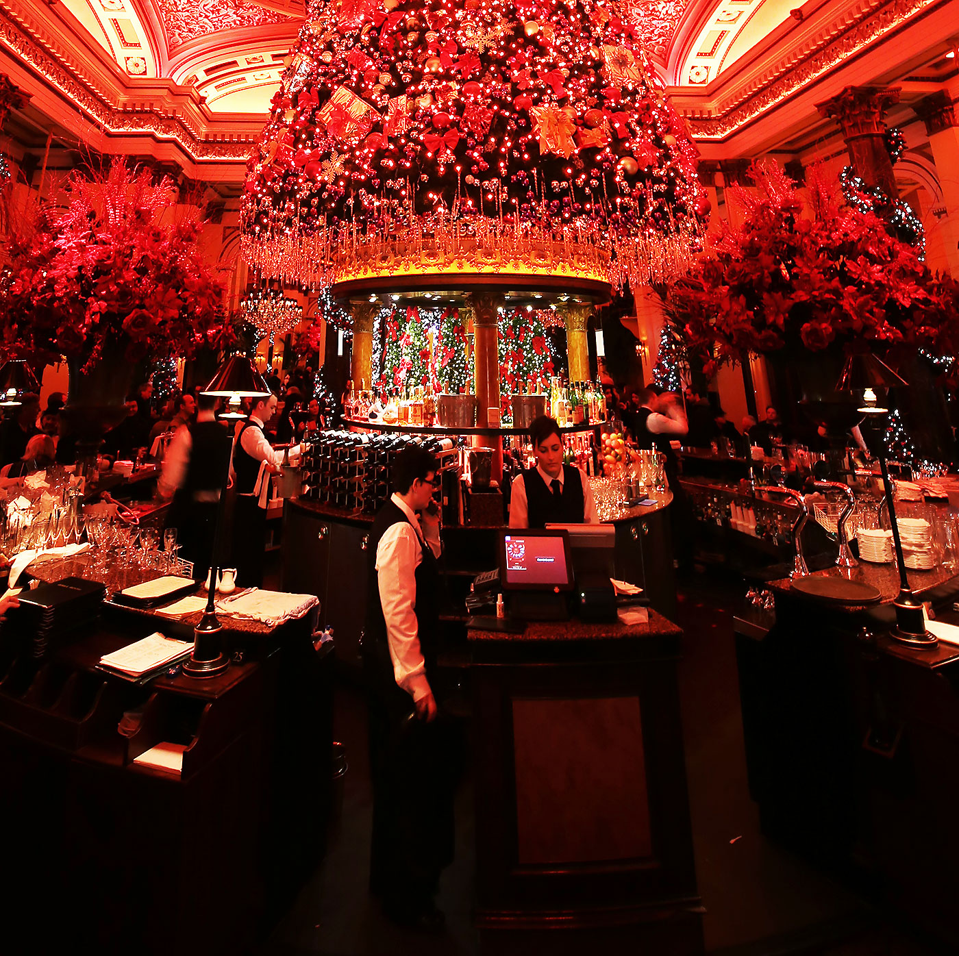 The Dome Restaurant, 14 George Street  -  Staff at work beneath the Christmas Tree