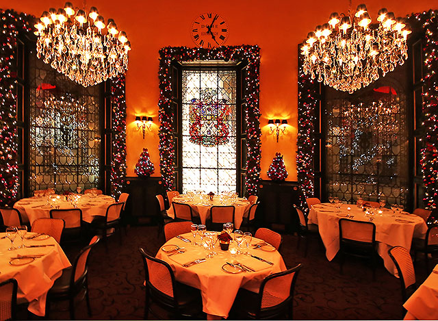 The Dome Restaurant, 14 George Street  -  Chandeliers, Chroistmas decorations and tables set for meals