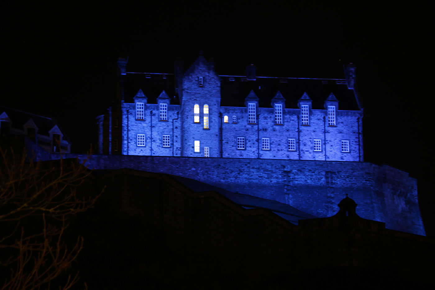 Edinburgh Castle floodlit blue to celebrate St Andrew's Day  -  Sunday November 30, 2014
