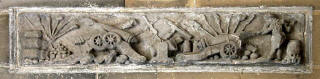 One of two carved stone panels high on the wall at the gatehouse to Edinburgh Castle