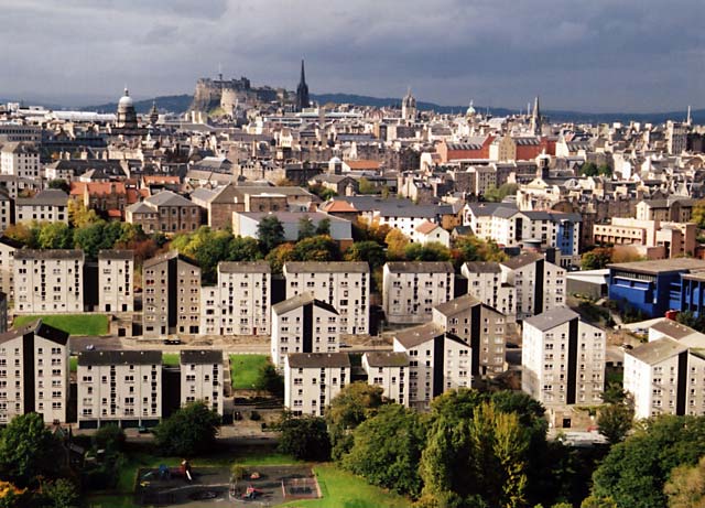 View from the Radical Road in Holyrood Park  - Looking towards Dumbiedykes and Edinburgh Castle