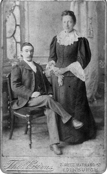 Photograph by Thomas Burns of Willie Center and Amy Center, the son and wife of John Center, an Edinburgh photographer and bagpipe maker.