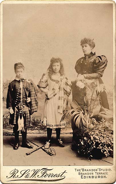 Cabinet Print by Forrest - Lady with two children in highland dress