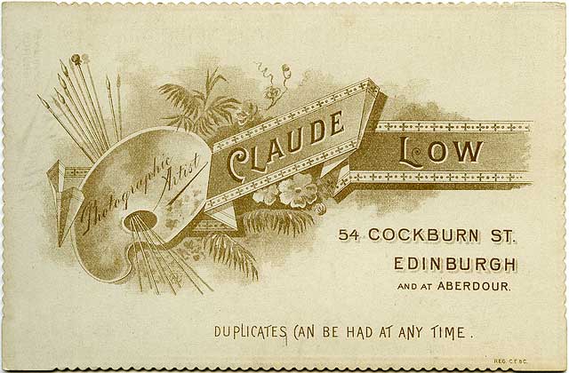The back of a Cabinet print by Claude Low:  Lady, window and flowers