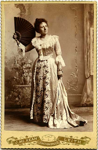 Cabinet print of a Lady in Costume with a Fan  -   from the studio of J McKean, Juncition Bridge, Leith