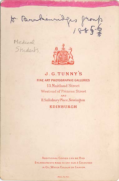 J G Tunny  - The back of a  Cabinet Print  -  Medical Students