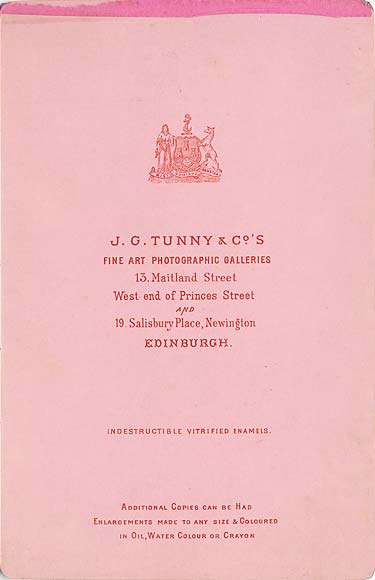 J G Tunny  - The back of a  Cabinet Print  - Lady wearing a Hat