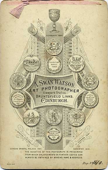 The back of a cabinet print by A Swan Watson  -  No 1610