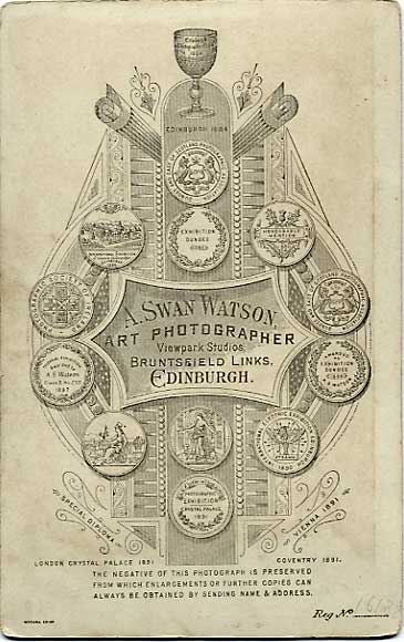 The back of a cabinet print by A Swan Watson  -  No 16188