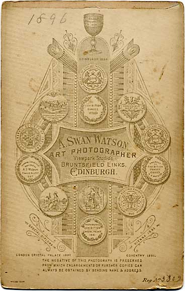 The back of a cabinet print by A Swan Watson  -  No 3302