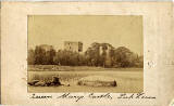 The front of a specimen carte de visite with an 1862 view of Queen Mary's castle on Loch Leven