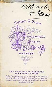 The back of a carte de visite  by the Edinburgh Photographer H Graham Glen