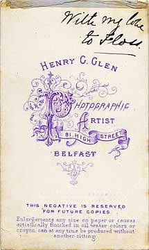 The back of a carte de visite by the Edinburgh Photographer H Graham Glen