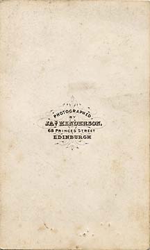 The back of a carte de visite by James Henderson whose photographic studio was at 68 Princes Street from 1856 until 1867