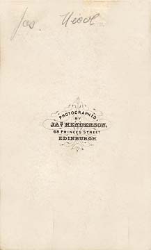 The back of a carte de visite by James Henderson whose photographic studio was at 68 Princes Street from 1856 until 1867