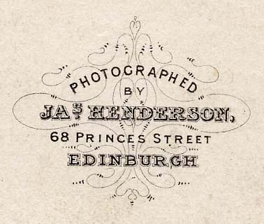 Detail from the back of a carte de visite by James Henderson whose photographic studio was at 68 Princes Street from 1856 until 1867