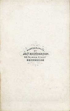 The back of a carte de visite by James Henderson whose photographic studio was at 68 Princes Street from 1856 until 1867