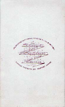 The back of a carte de visite by John Horsburgh from studio at 39 South Bridge - A Lady