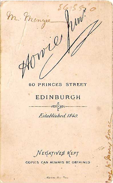 The back of a carte de visite by James Howie Junior - a group of eight