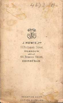 James Howie Junior  -  Studios in Glasgow and Edinburgh  -  The back of a carte de visite