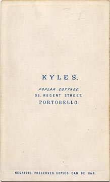 The back of a carte de visite  -  Kyles  -  36 Regent Street  -  Man and chair