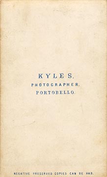 The back of a carte de visite  -  Kyles  -  No address given  -  Man with top hat