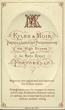 The back of a carte de visite  -  Kyles & Moir  - 1877 to 1882  -  Profile of a man