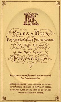 The back of a carte de visite  -  Kyles & Moir  - 1877 to 1882  -  Man with a large moustache