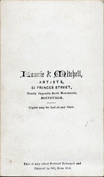 Lawrie & Mitchell  -  the back of a carte de visite