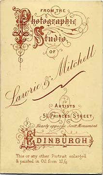 Lawrie & Mitchell  -  the back of a carte de visite