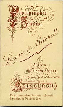 Lawrie & Mitchell  -  the back of a carte de visite