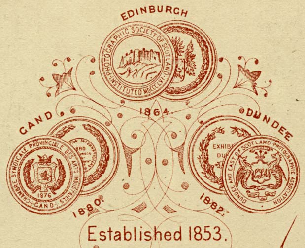 The back of a Moffat carte de visite  -  1882 to 1886  -  Three Medals in the shape of a Triangle