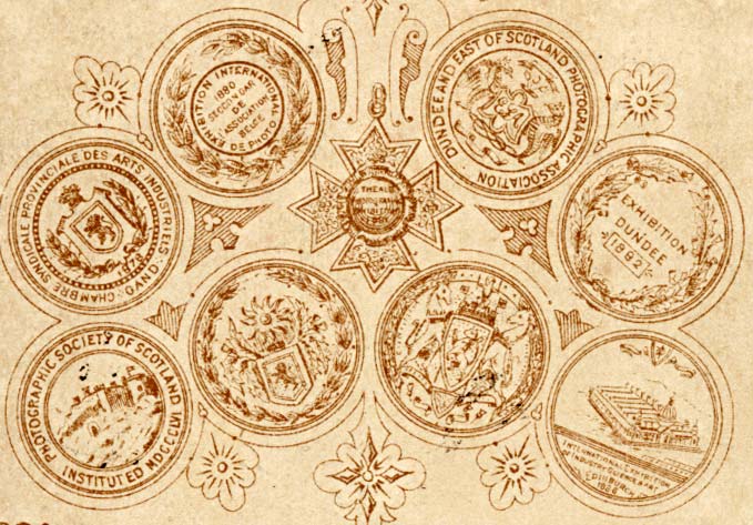 The back of a Moffat carte de visite  -  1886 to c1890  -  Four Medals