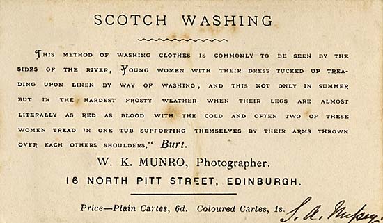 Scotch Washing  -  Text on the back of a carte de visite by WK Munro