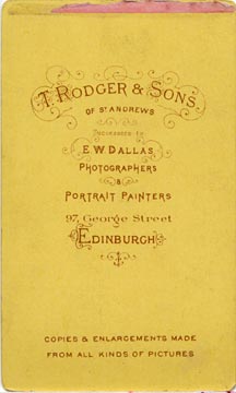 Varte de Visite of a bearded man from the Edinburgh studio of T Rodger & Sons (back)