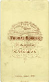 Carte de visite of a lady from the St Andrews studio of Thomas Rodger (back)