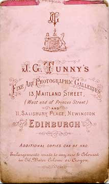 The back of a carte de visiet by James Good Tunny  -  1875-1886  -   Nurse