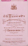 The back of a carte de visiet by J G tunny & Co  -  1888 - 1897