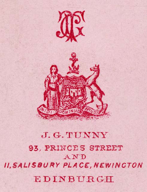 Zoom-in on the detail on the back of a Carte de Visite by Tunny & Co  -  1870-1874