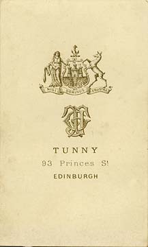 The back of a carte de visiet by James Good Tunny  -  1860-1870  -  Man  with long hair