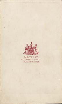 The back of a carte de visiet by James Good Tunny - 1860-1870 - Man with long hair