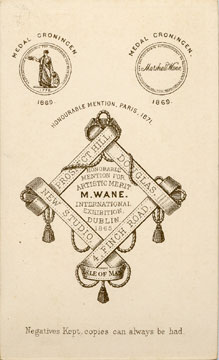 The back of a carte de visite by Marshall Wane  -  Studio address:  Douglas, Isle of Man