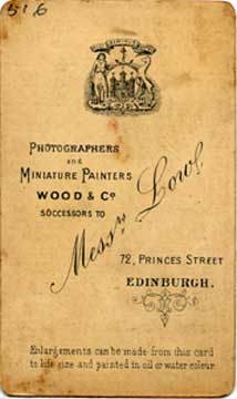 Carte de Visite (back)  -  Photographer: Wood & Co
